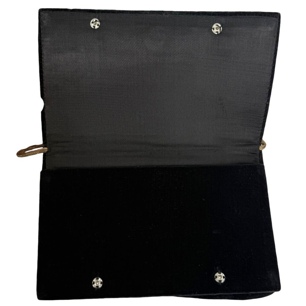 Vintage Black Velvet Peacock Gold Embroidered Beaded Floral Evening Bag Clutch - Picture 9 of 16